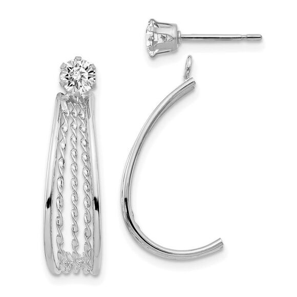 Kazi Luxury 14K White Gold J Hoop Polished w/CZ Stud Earrings